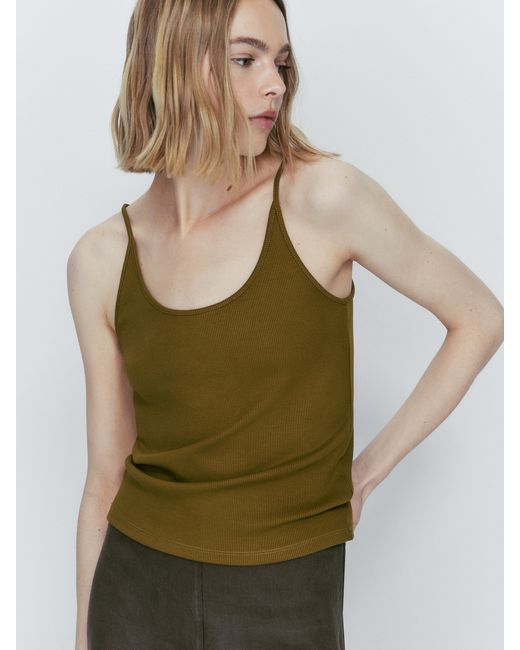 Massimo Dutti Ribbed Top With Thin Straps