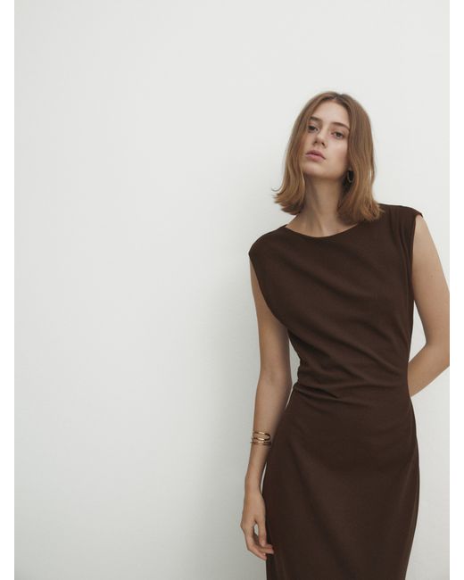 Massimo Dutti Lyocell Blend Dress With Gathered Detail On The Side