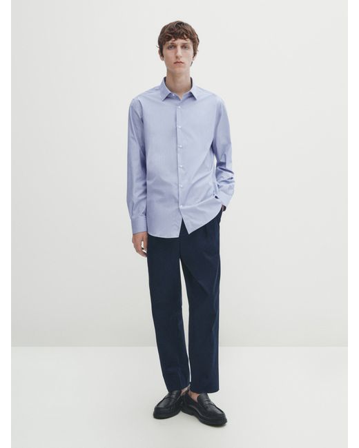 Massimo Dutti Slim Fit Pinstriped Cotton Shirt