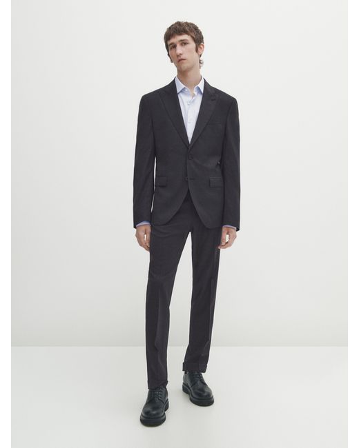 Massimo Dutti Plain Grey Wool Blend Suit Blazer Charcoal 44