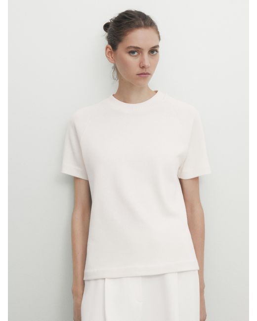 Massimo Dutti Short Sleeve Cotton T-Shirt With Raglan Sleeves