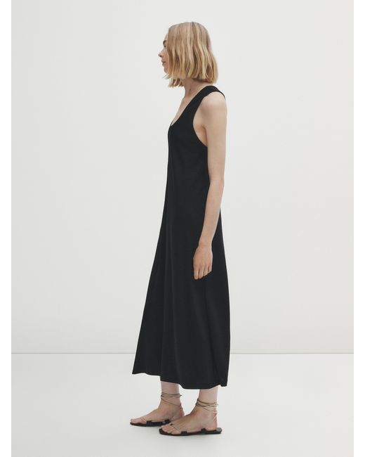 Massimo Dutti Midi Dress With Gathered Detail At The Back