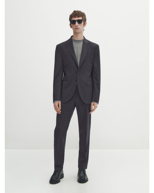 Massimo Dutti Check Super 120S Wool Suit Trousers