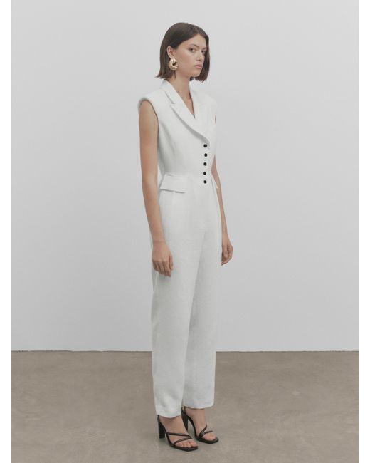 Massimo Dutti Linen Tailored Jumpsuit With Shoulder Pads Studio 10