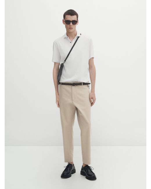 Massimo Dutti Short Sleeve Gassed Cotton Polo Shirt