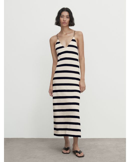 Massimo Dutti Striped Strappy Cotton Blend Dress