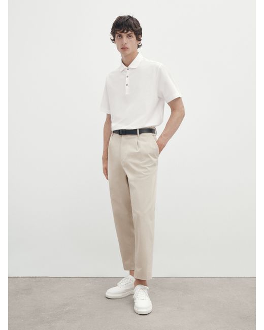 Massimo Dutti Short Sleeve Diagonal Cotton Micro-Twill Polo Shirt