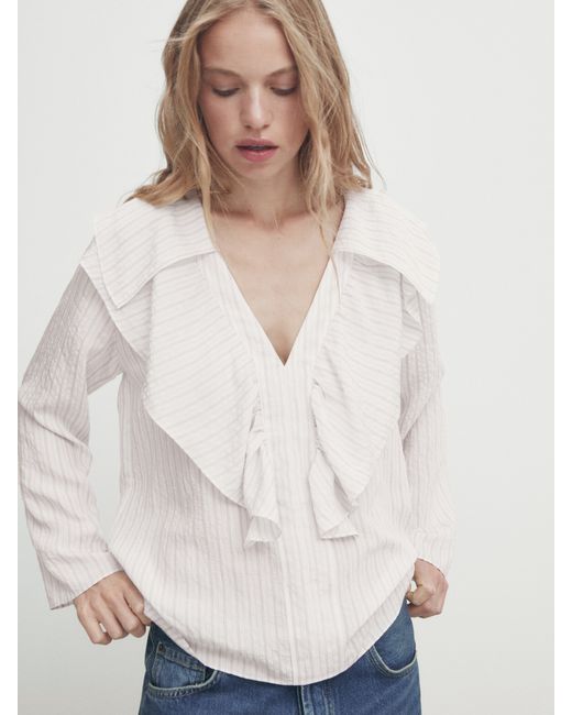 Massimo Dutti Striped Blouse With Ruffle Detail