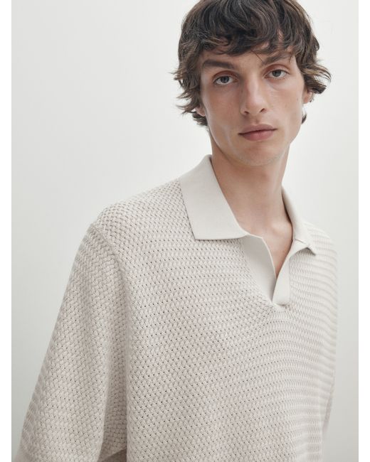Massimo Dutti Textured Short Sleeve Polo Sweater