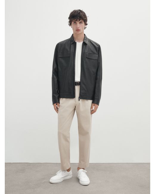 Massimo Dutti Nappa Leather Jacket With Pockets 44