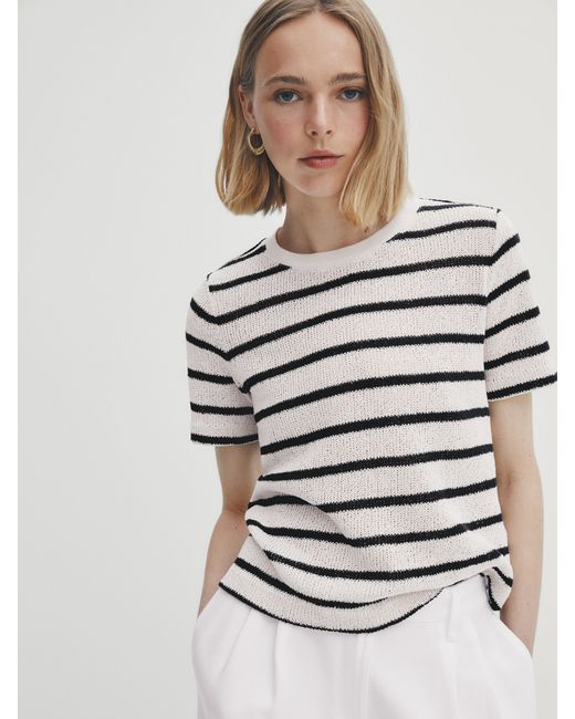 Massimo Dutti Textured Striped Cotton Blend T-Shirt