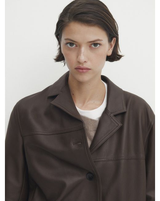 Massimo Dutti Long Straight Fit Nappa Leather Coat