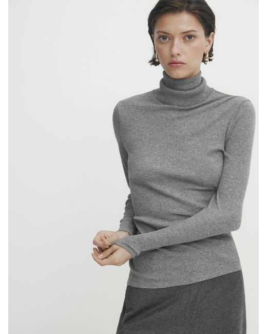 Massimo Dutti Fitted Ribbed High Neck Top