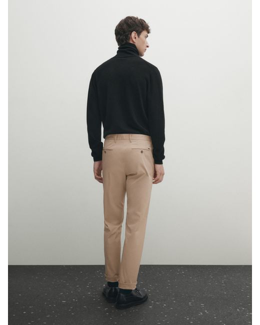 Massimo Dutti Slim Fit Cotton Blend Chino Trousers