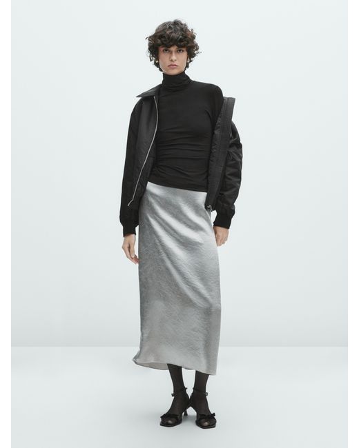 Massimo Dutti Creased-Effect Camisole Satin Midi Skirt