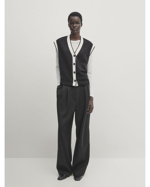 Massimo Dutti Cotton Waistcoat With Contrast Detail