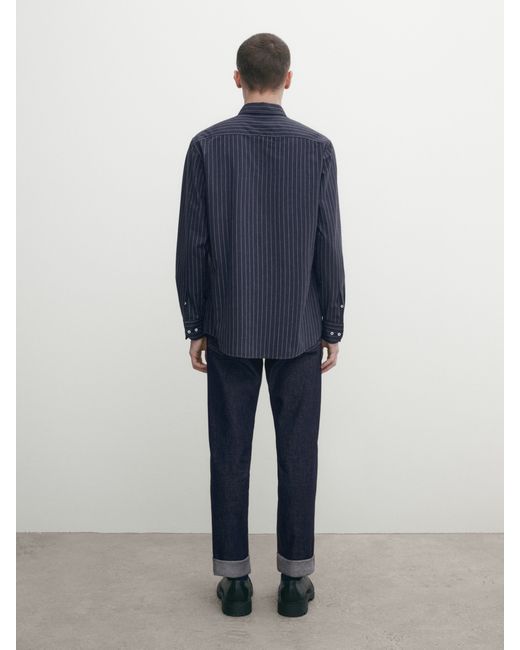 Massimo Dutti Slim Fit Striped Cotton Twill Shirt