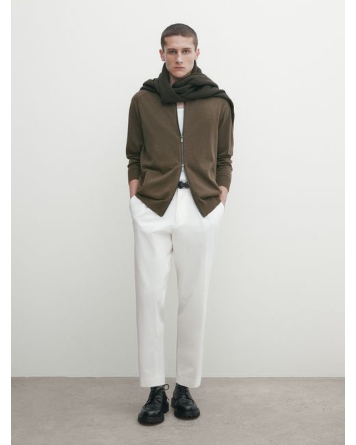 Massimo Dutti Wool And Cotton Blend Knit Zip-Up Cardigan