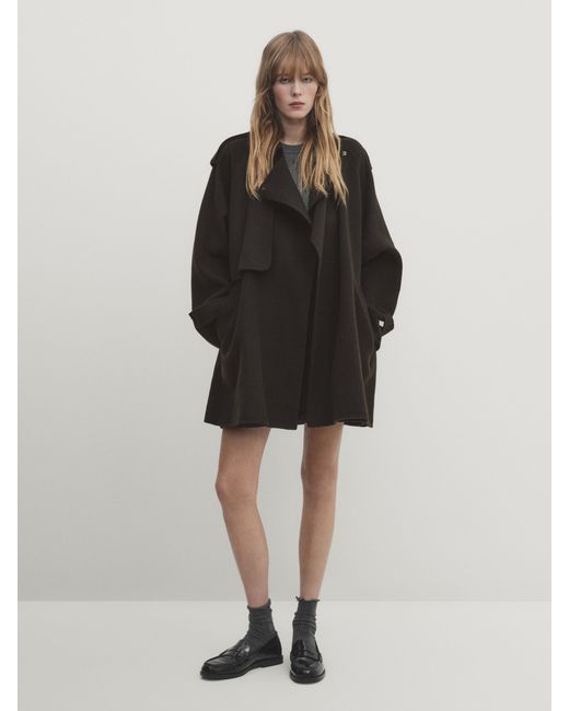 Massimo Dutti Trench-Effect Wool Blend Coat