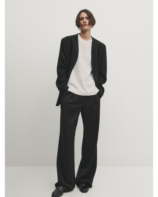 Massimo Dutti Wide-Leg Darted Suit Trousers