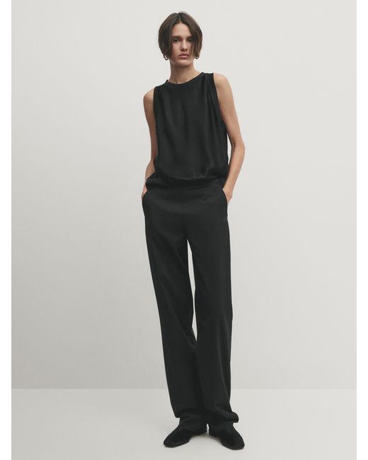Massimo Dutti Satin Top With Ribbed Detail