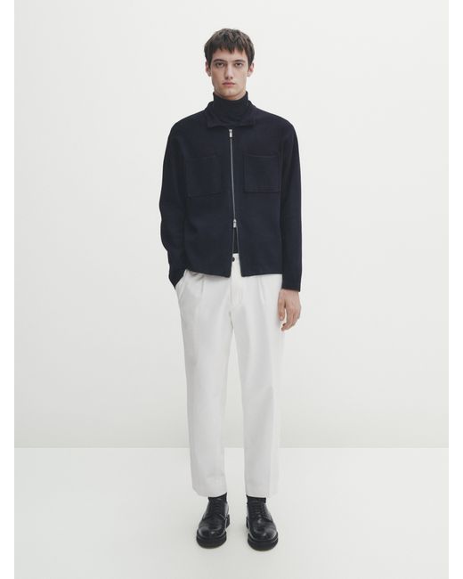 Massimo Dutti Knit Cardigan With Zip And Shirt Collar