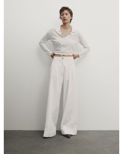 Massimo Dutti High-Waist Wide-Leg Trousers With Double Dart Detail