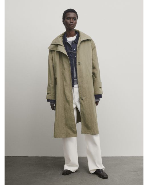 Massimo Dutti Long High Neck Parka With Hood And Belt