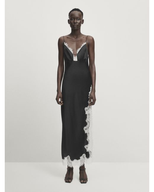 Massimo Dutti Satin Camisole Dress With Contrast Lace Studio