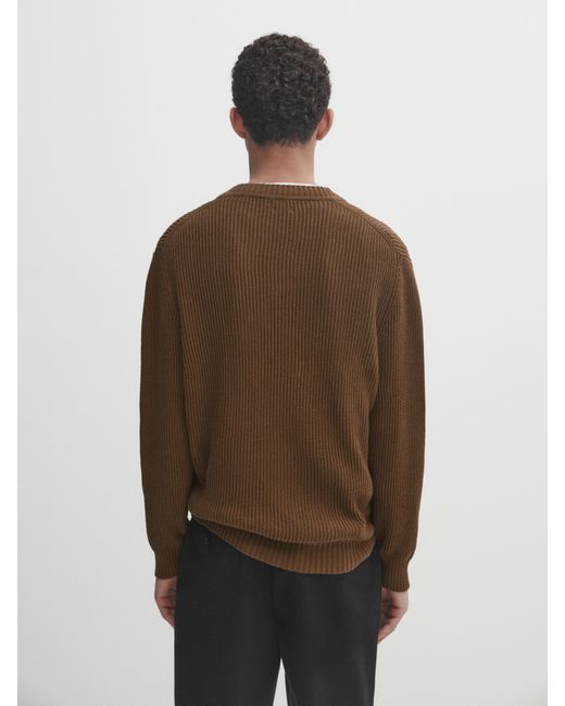 Massimo Dutti Textured V-Neck Knit Sweater