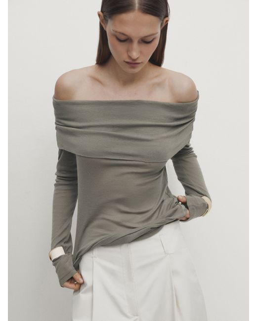 Massimo Dutti Long Sleeve Off-The-Shoulder Top