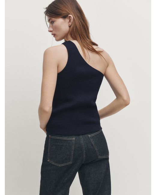 Massimo Dutti Asymmetric Ribbed Top With Piece Detail