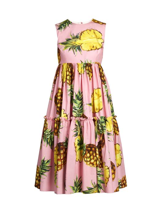 Dolce & Gabbana Pineapple-print tie poplin dress