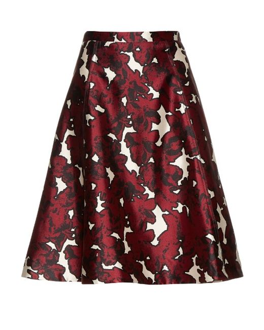 Oscar de la Renta Floral-print silk-mikado skirt
