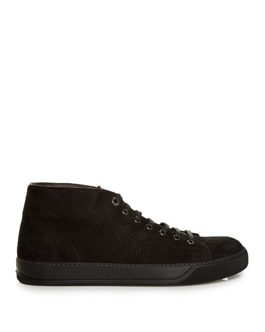 Lanvin Grained-suede mid-top trainers