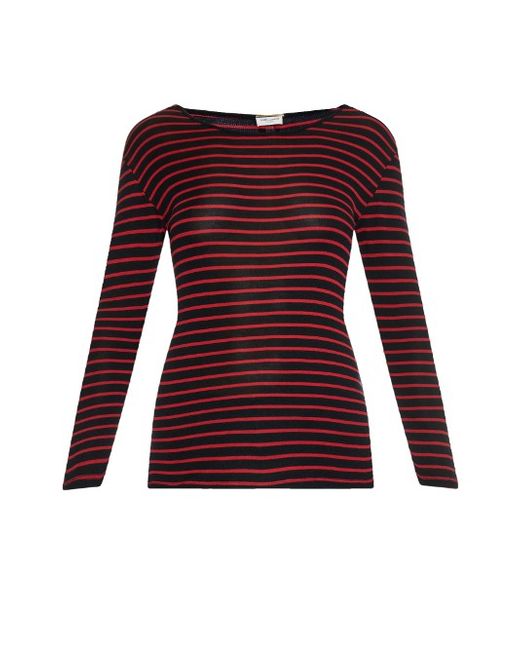 Saint Laurent Breton-stripe fine-knit silk T-shirt