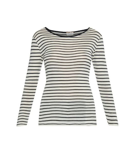 Saint Laurent Breton-stripe fine-knit silk T-shirt