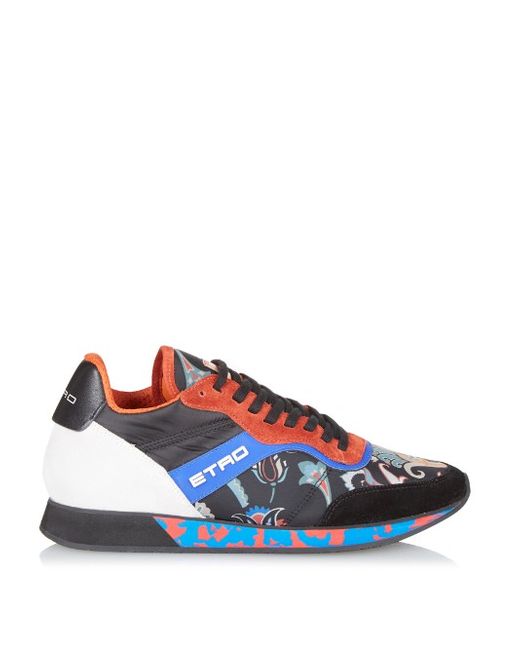 Etro Paisley-print nylon and suede low-top trainers