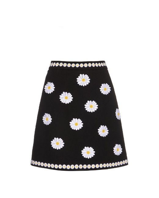 Dolce & Gabbana Daisy appliqué wool-crepe skirt