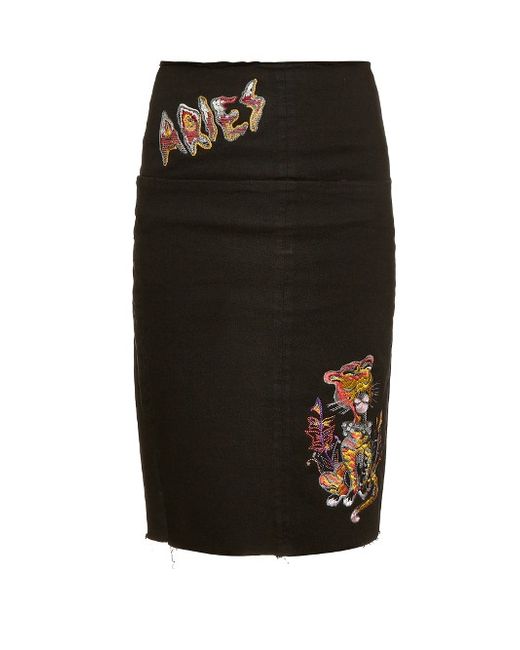 Aries Embroidered patches denim skirt