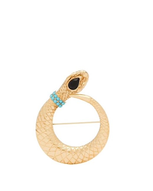 Etro Turquoise And Crystal Embellished Snake Brooch