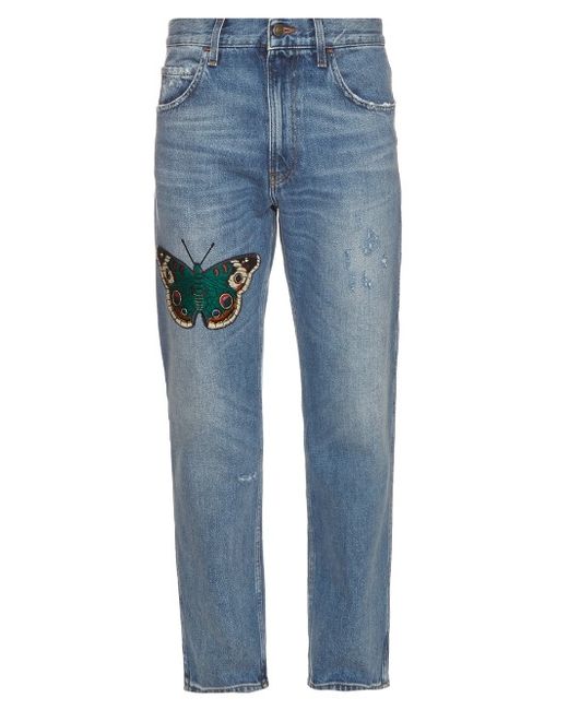 Gucci Embroidered butterfly relaxed-leg jeans