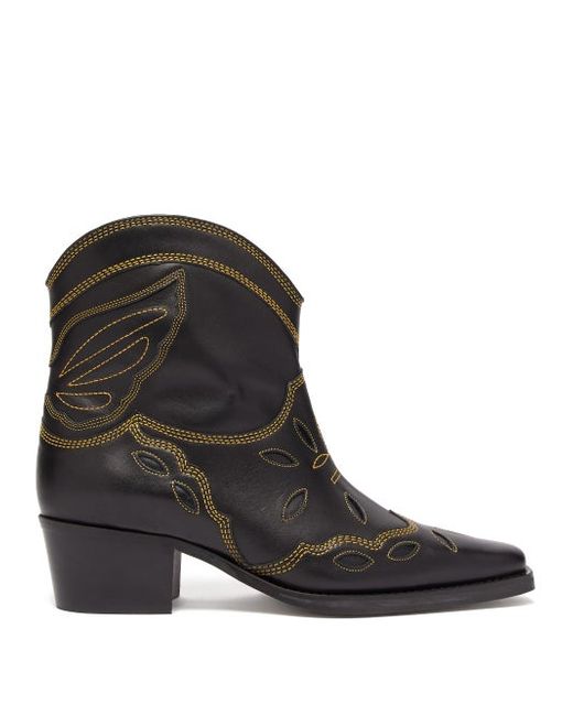 Ganni Texas Leather Ankle Boots