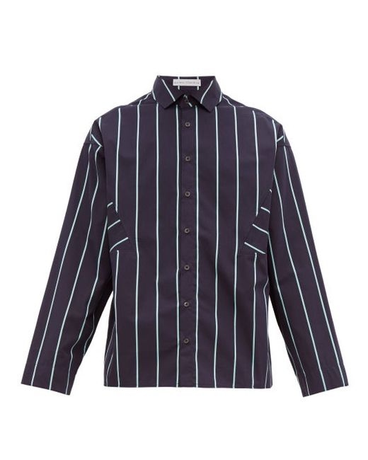 Palmer/Harding Palmer/harding Sam Striped Cotton Poplin Shirt Navy