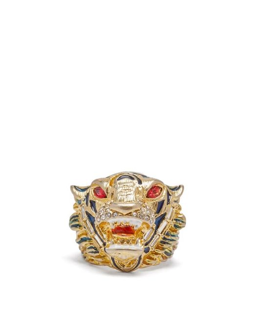 Gucci Crystal Embellished Tiger Head Ring Gold