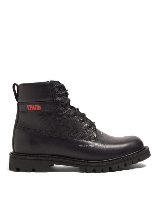 Heron Preston Worker Logo Print Grained Leather Boots