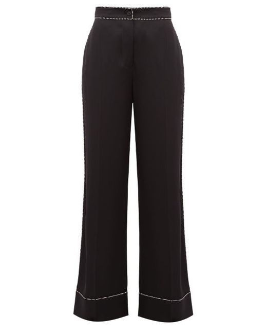 Burberry Crystal Trimmed Wide Leg Silk Trousers