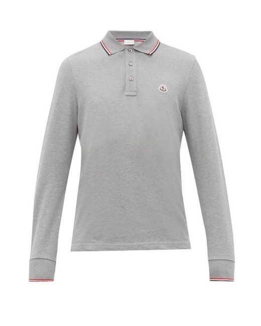 Moncler Long Sleeve Cotton Piqué Polo Shirt