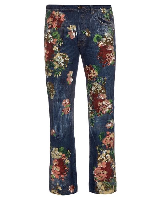 Gucci Blooms-print mid-rise cropped jeans