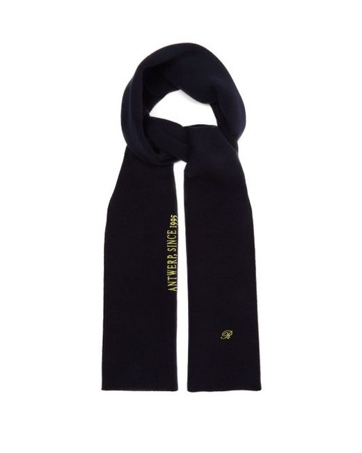 Raf Simons Logo And Text Embroidered Wool Blend Scarf